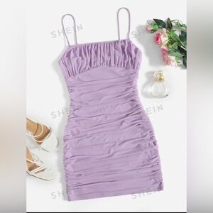 Ruched Bodycon Lavender Dress